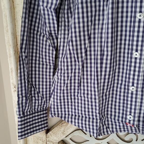 Pennington Bailes Women's Long Sleeve Button Down Cotton Blouse Navy Blue Plaid - Picture 3 of 7